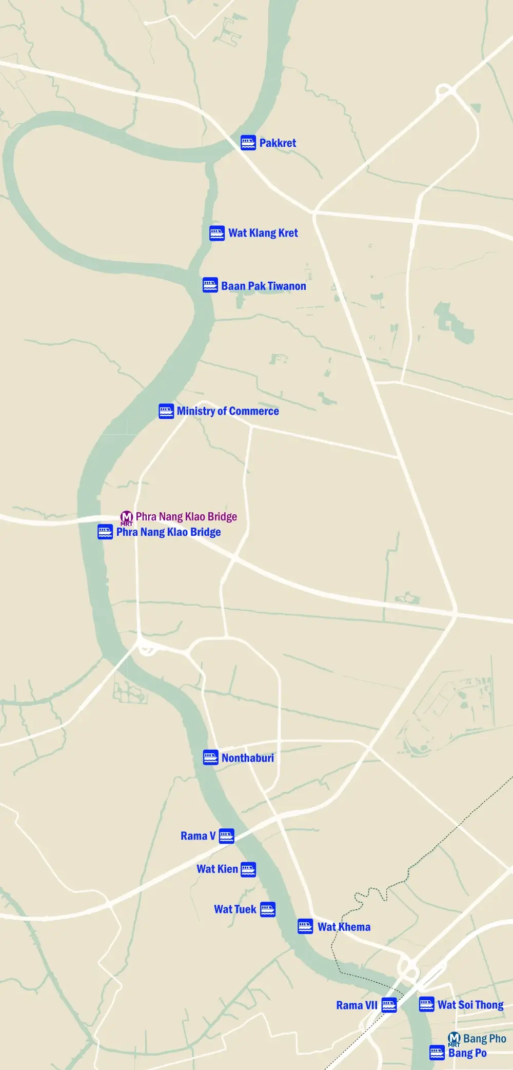 Map of Chao Phraya River Piers in Nonthaburi